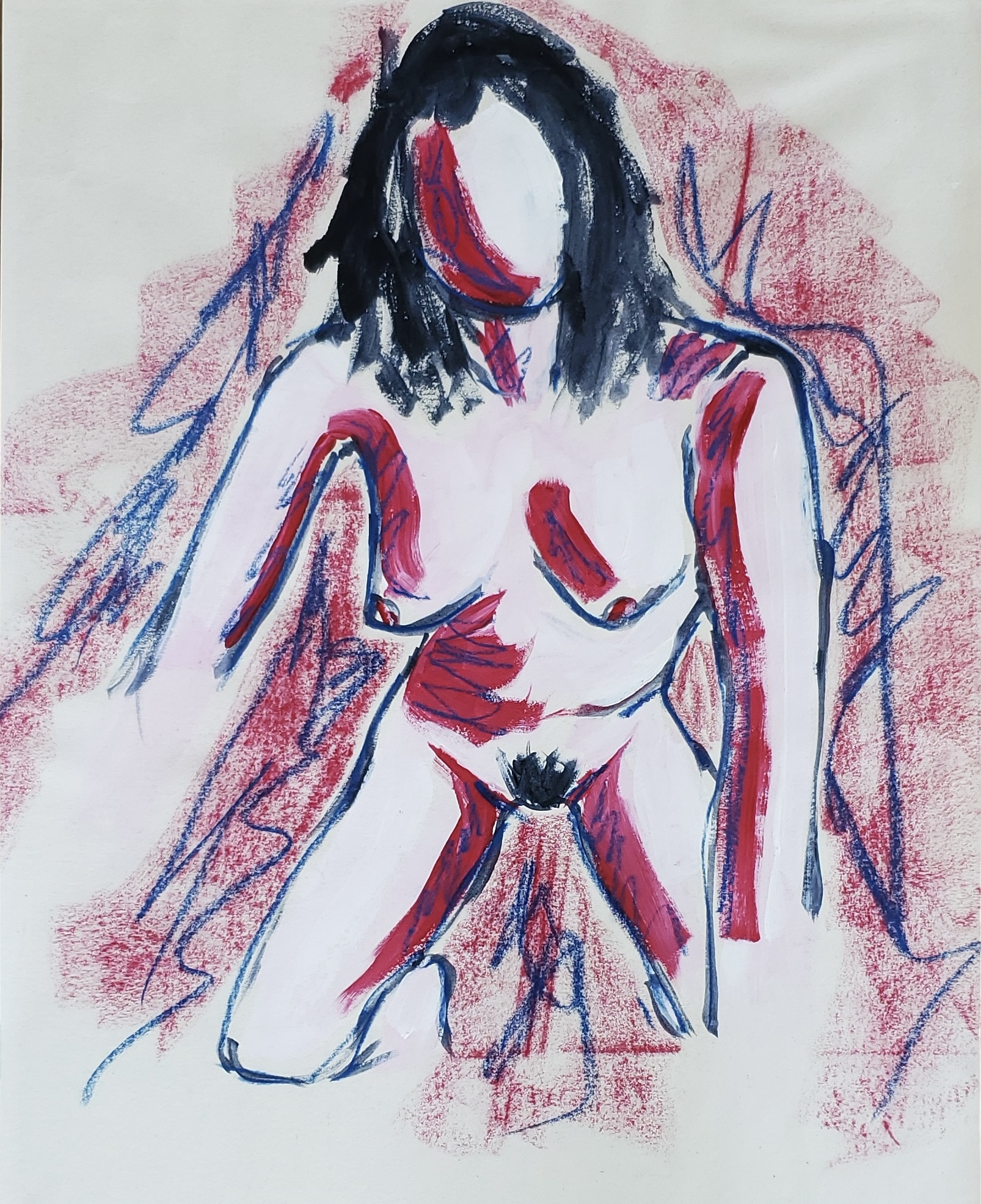 a painting of a Asian woman wearing a white dress hiding her face with her arm representing how woman often feel unseen and invisible in society